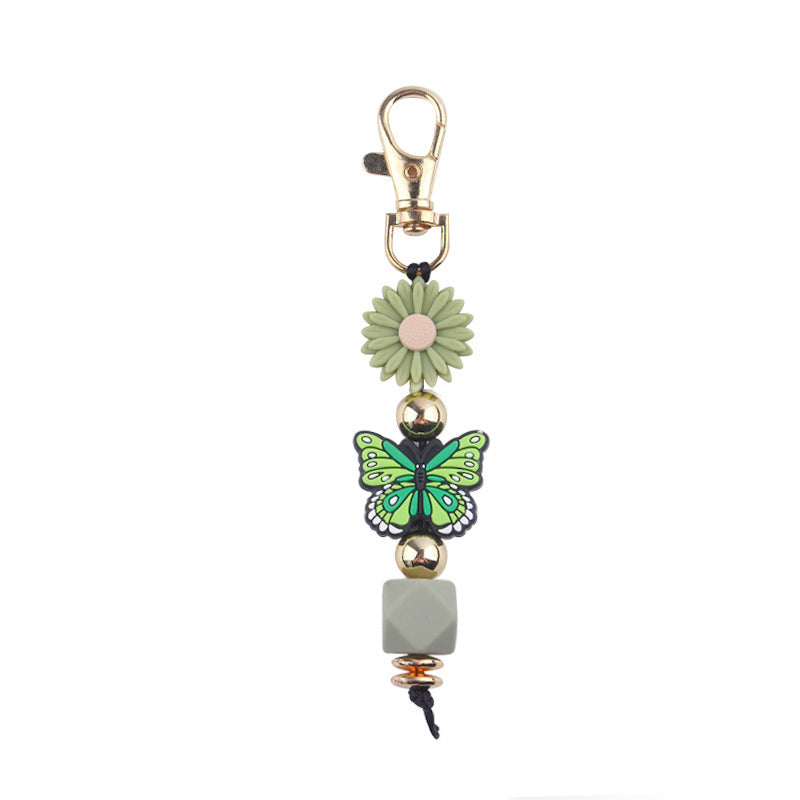 Wholesale Cartoon Colorful Butterfly Silicone Beaded Lanyard Keychain